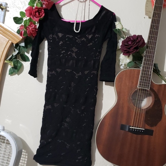 BEBE BLACK LACE DRAMA BODYCON MINI DRESS p/s - Picture 8 of 8